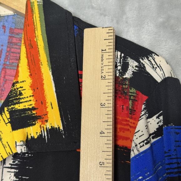 Ali Miles Top Womens Large Abstract Art Print Tunic Stretch V Neck 3/4 Ruched - Picture 11 of 12